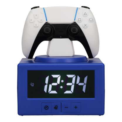 Paladone PlayStation DualSense controller digital alarm clock with night light, designed for gaming fans and bedroom decor.