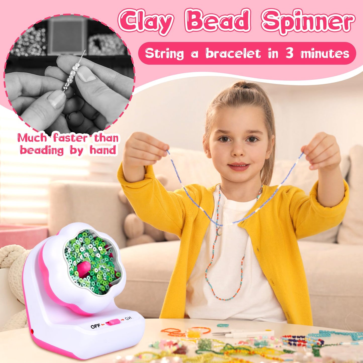 Clay Bead Spinner, Electric Bead Spinner for Jewelry Making, USB Charging Bracelet Maker Machine,Bead Spinner Needles and Thread for Making Waist Beads, Bracelet, Necklace