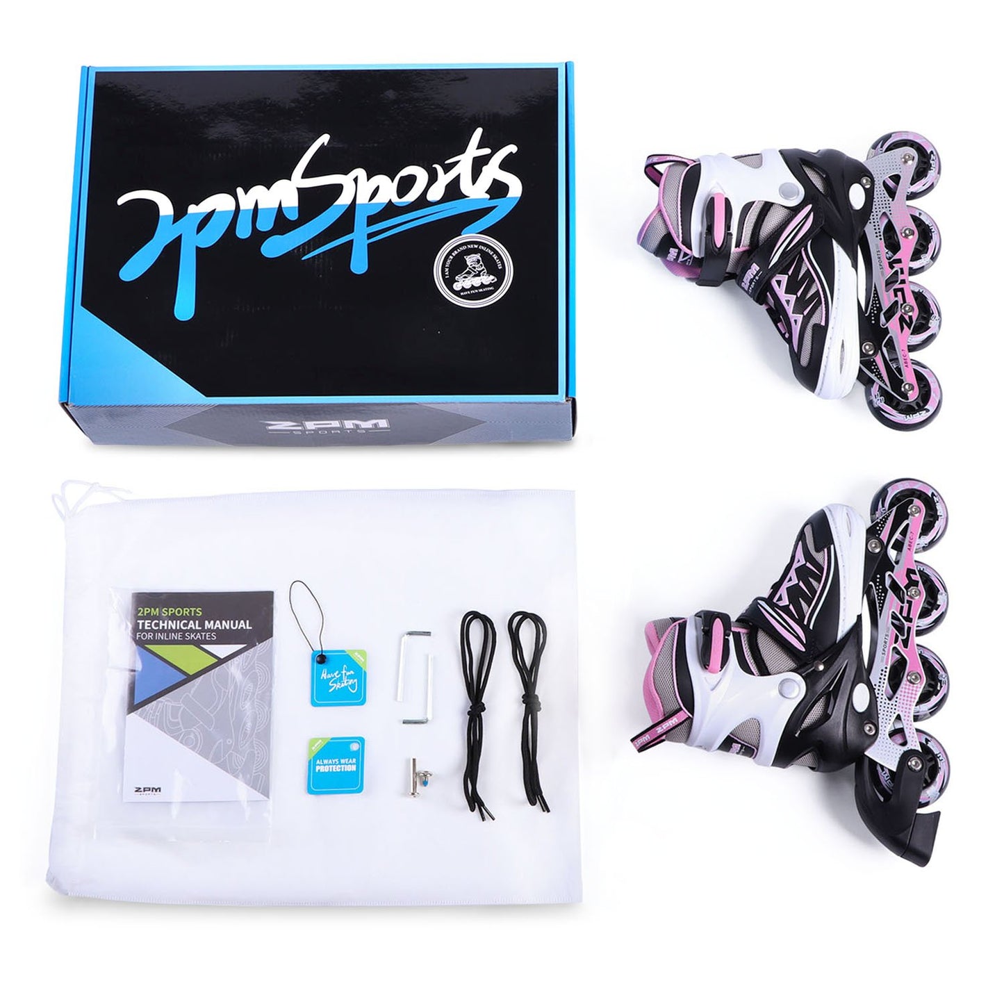 Pink 2pm Sports adjustable inline skates for kids, featuring a stylish design for beginners, suitable for boys and girls.