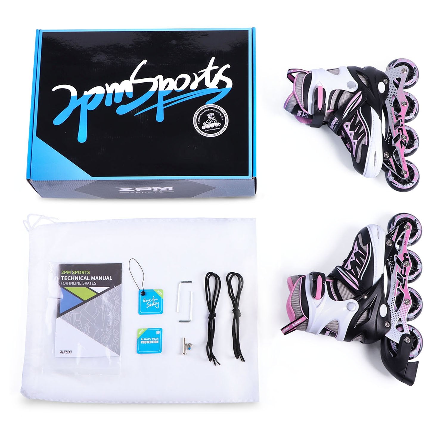 Pink 2pm Sports adjustable inline skates for kids, featuring a stylish design for beginners, suitable for boys and girls.