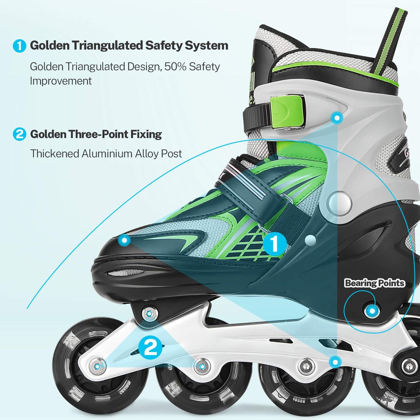 Gonex Children’s Inline Skates, Adjustable Inline Skates for Boys and Girls, EU 31-42, Green, M
