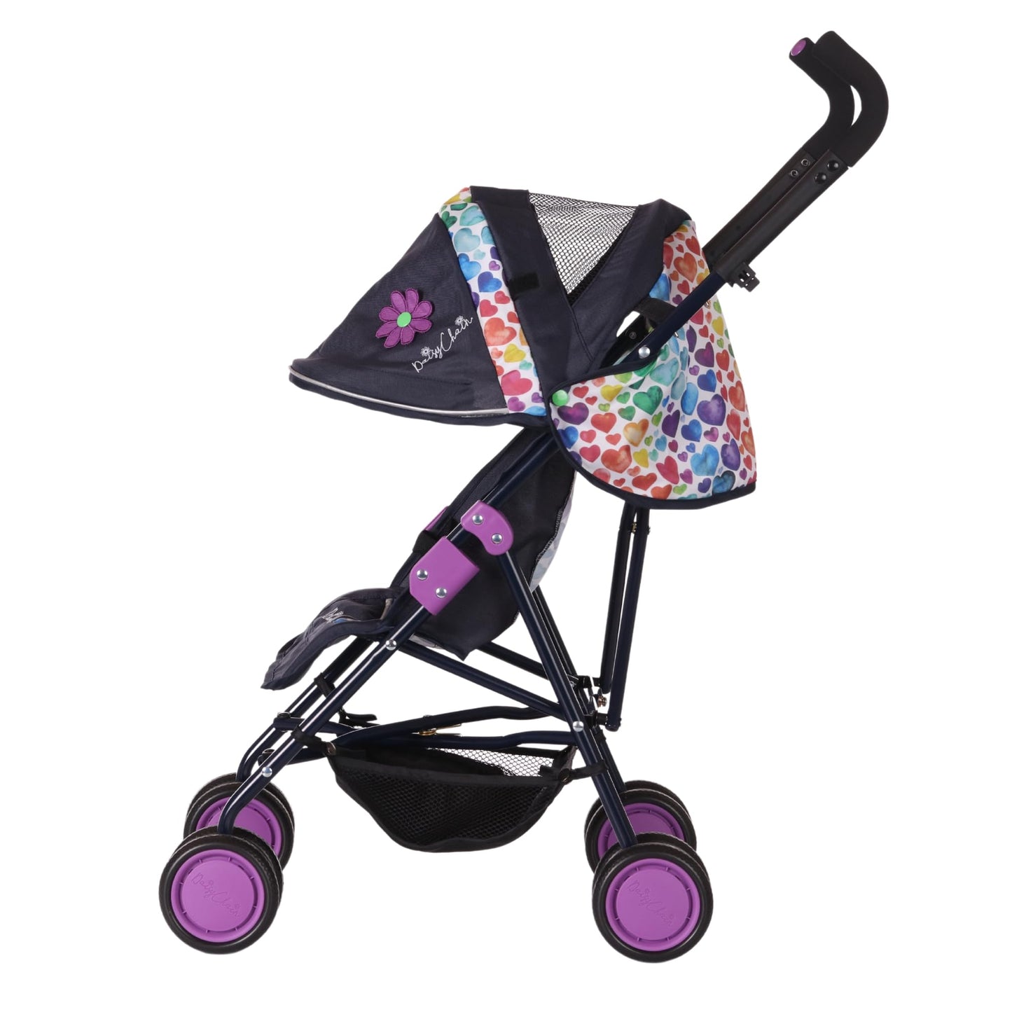 Daisy Chain Zipp Max Dolls Pushchair – Adjustable handles from 76-82cm. For children of 4, 5, 6, 7, 8 or 9 years. (Rainbow Hearts)