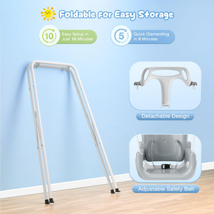 4 in 1 Toddler Swing Set, Kids Swing with Folding Metal Frame Stand, Safety Belt, for Baby In & Outdoor, Garden Playground Set, Swing Sets for backyard (White)