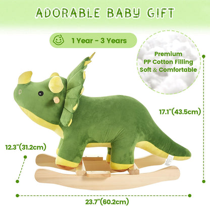 FUNLIO Dinosaur Baby Rocking Horse for Toddlers 1-3 Years, Mighty & Cute Green Plush Rocking Triceratops, Stuffed Ride-on Dinosaur Rocker, Easy to Assemble, CPC & CE Certified