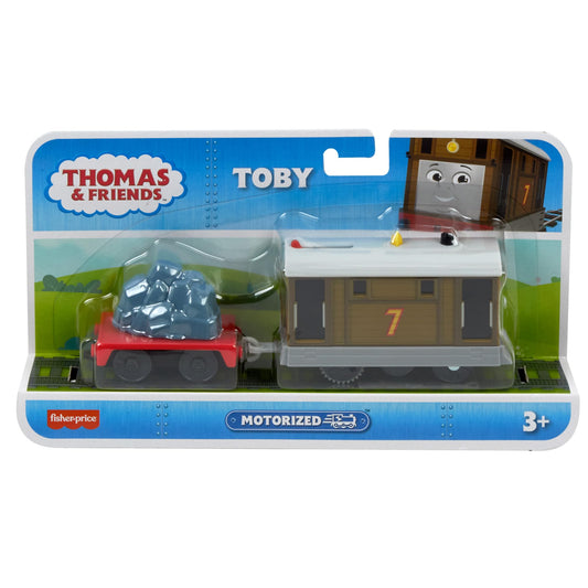Thomas & Friends Motorized Toy Train Toby Battery-Powered Engine with Cargo Car for Preschool Pretend Play Ages 3+ Years, HTN30