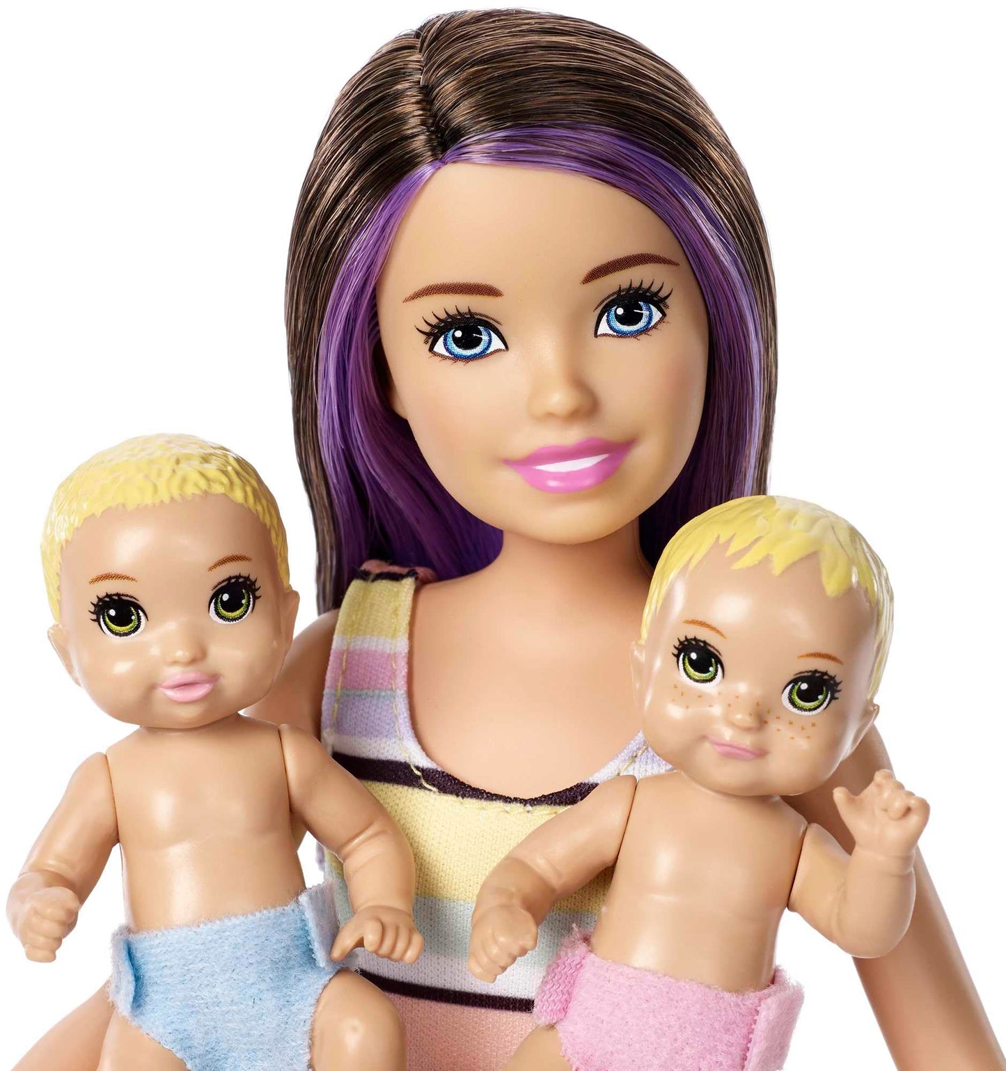 Barbie Nursery Playset featuring Skipper doll, two baby dolls, crib, and baby gear for imaginative play.