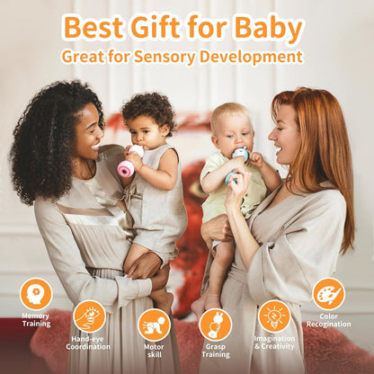 Pink Alilo Smarty Bunny baby rattle with musical light-up features, sensory toys, and teething functions for infants 0-12 months.