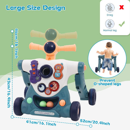 Blue Forroby 3-in-1 baby walker with music, activity panel, and adjustable speed for toddlers sitting or standing.