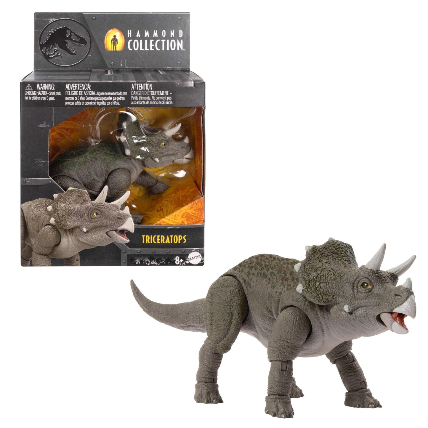 Jurassic World Hammond Collection Dinosaur Action Figure Toy, Juvenile Triceratops Premium Movie Design with Glass Eyes & 14 Points Articulation, JDJ07, [Mehrfarbig]