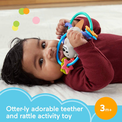 Fisher-Price Baby Toys Twist & Teethe Otter 2-in-1 Rattle and BPA-Free Teether with Textured Rings for Infant Fine Motor Play, HJW12