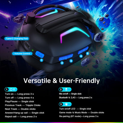 Fachixy FC300 wireless gaming headset with mic, Bluetooth, 2.4GHz USB, 50-hour battery, 3D stereo sound for PS5, PS4, PC, Switch, mobile