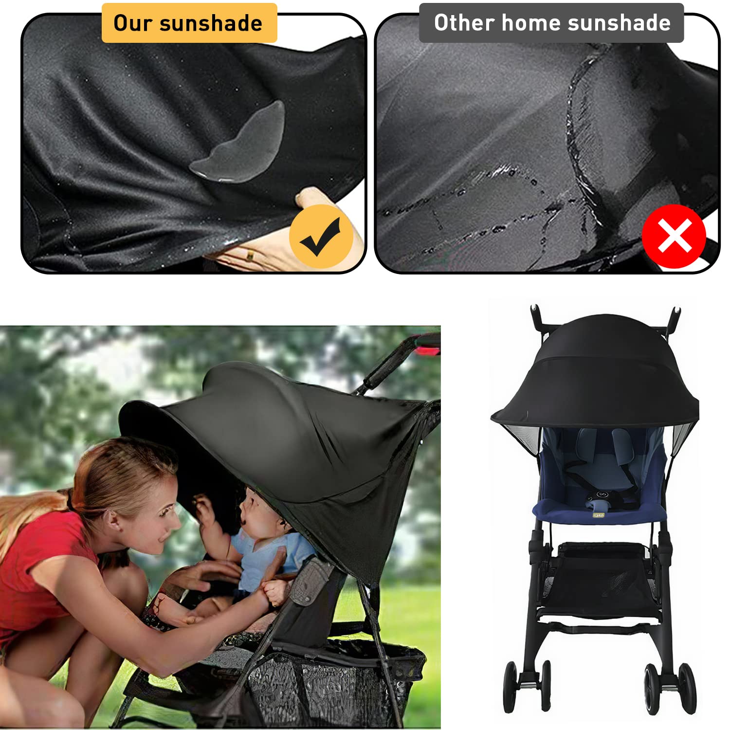 Black Esteopt pram sun shade cover with UPF50+ breathable fabric, foldable stroller sunshade canopy for pushchair and buggy.