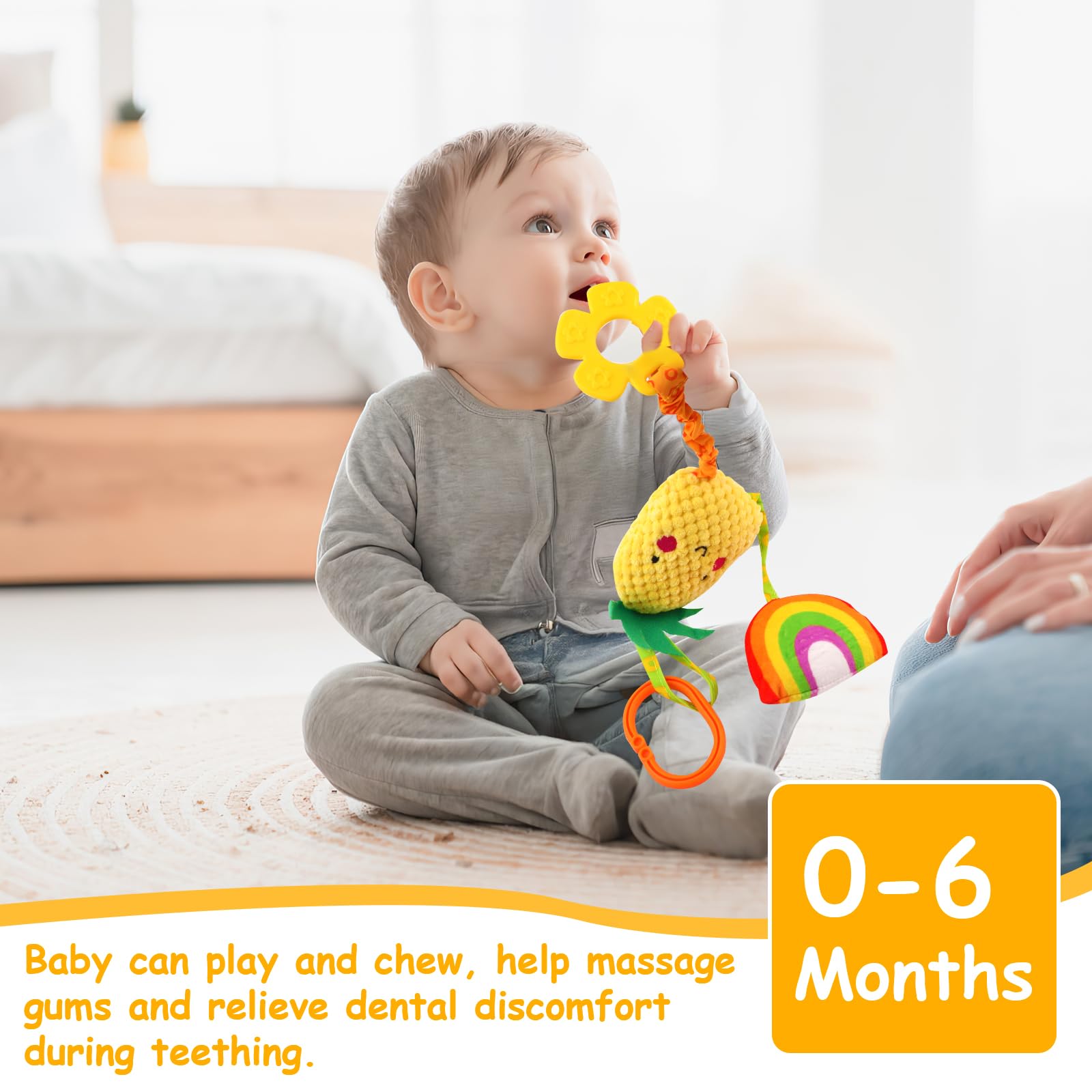 Neerow 3-pack baby pram toy set with plush hanging rattles and clips for car seats, strollers, and cribs for newborns 0-6 months