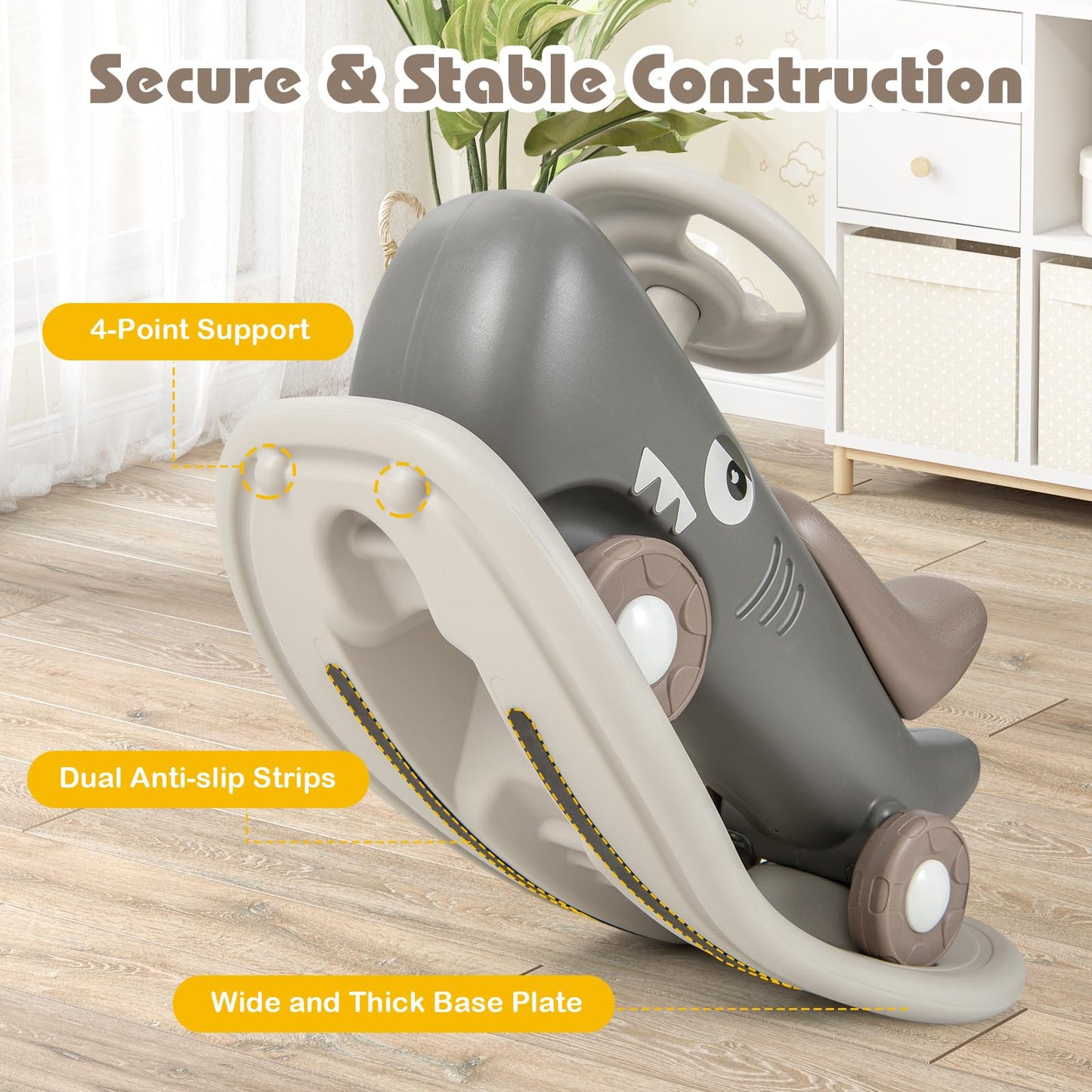 GYMAX Kids Rocking Horse, 3 in 1 Toddler Ride On Car with Detachable Balance Board & Anti-slip EVA Strips, Foot to Floor Sliding Car Indoor Rocking Toy for Boys Girls (Dark Gray)