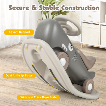 GYMAX Kids Rocking Horse, 3 in 1 Toddler Ride On Car with Detachable Balance Board & Anti-slip EVA Strips, Foot to Floor Sliding Car Indoor Rocking Toy for Boys Girls (Dark Gray)
