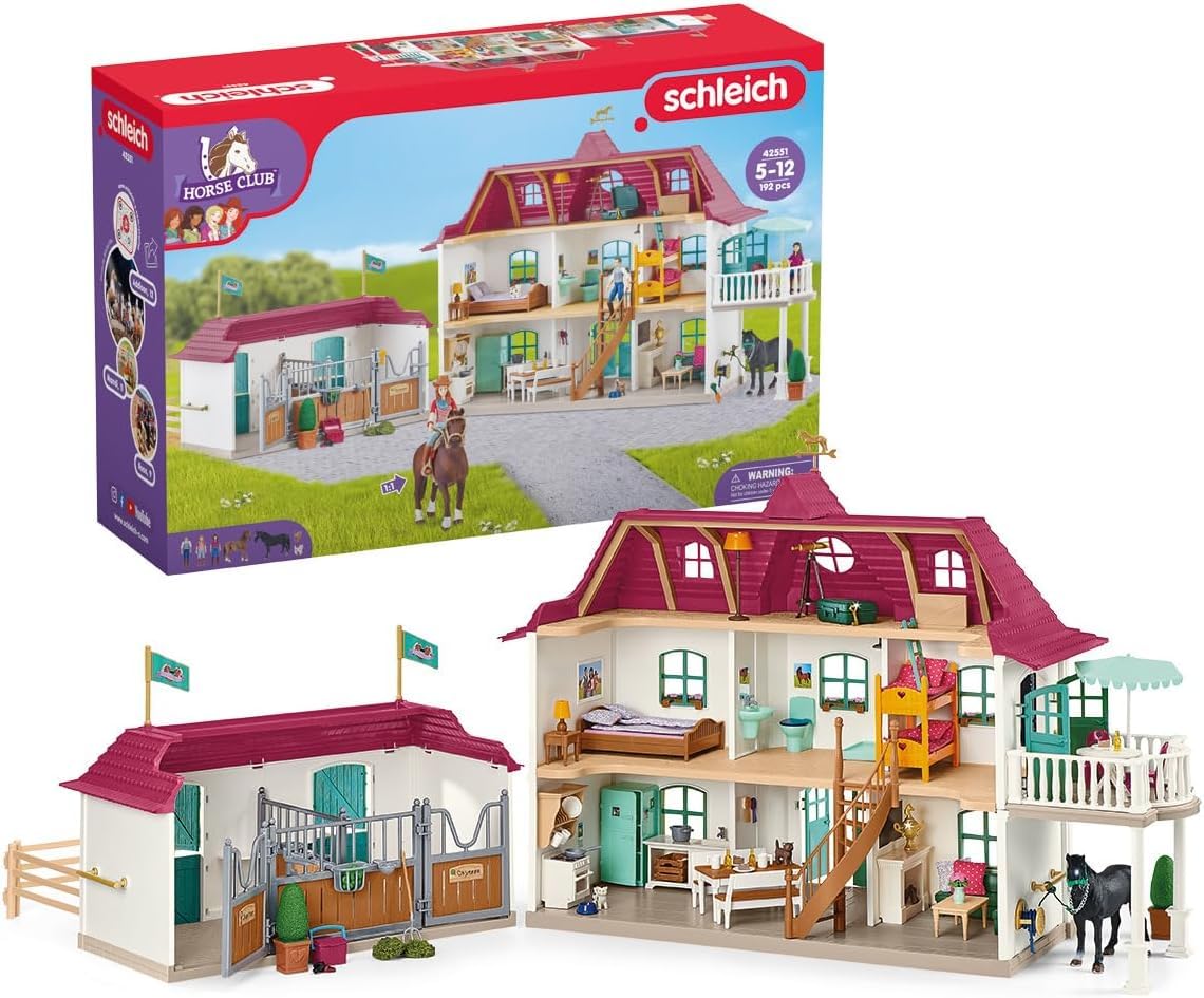 SCHLEICH Horse Club - Lakeside Country House and Stable Horse Play Set, 192 Piece Detailed Doll House and Horse Toy Accessories for Girls and Boys Ages 5+
