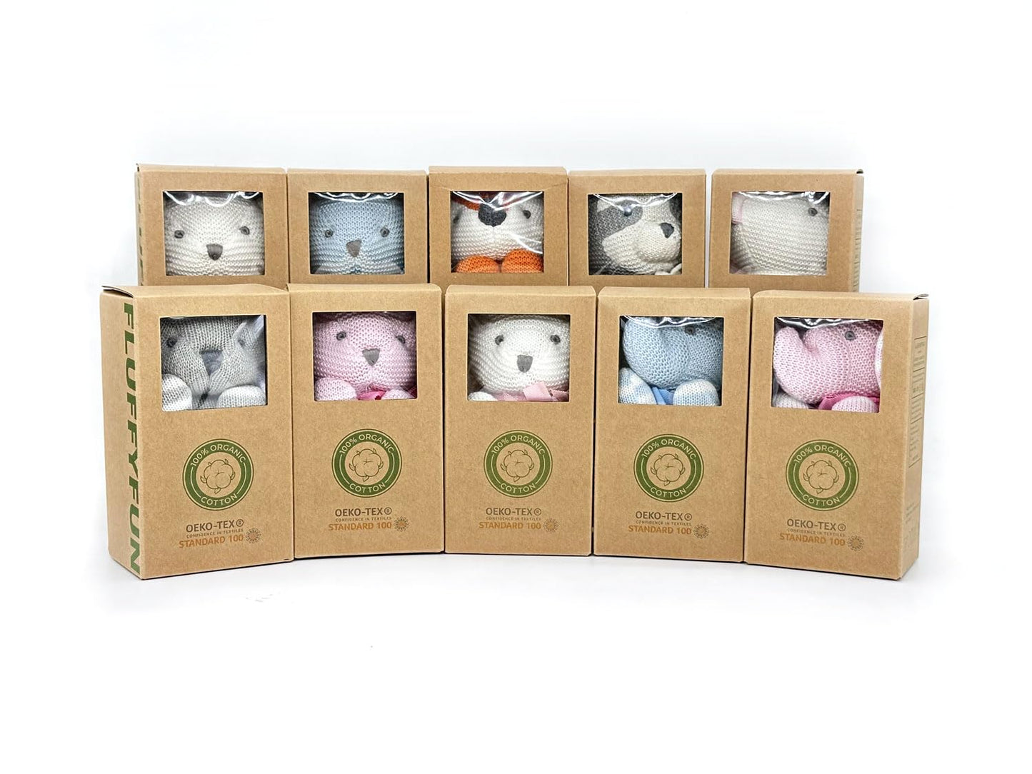 FLUFFYFUN 100% Organic Cotton Grey Bunny Rabbit Teddy 7.1", Easter Baby Teddy Soft Toys For Newborn