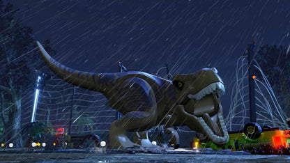 LEGO Jurassic World game for ages 6 and up, featuring colorful LEGO dinosaur and character pieces on the game box.