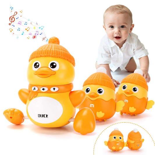 QASUN baby sensory toy set for 6 to 12 months, featuring light-up and musical elements for tummy time and crawling activities.