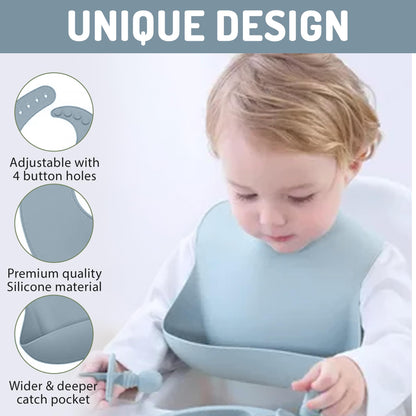 Indique Baby Weaning Set - 11 Pcs Silicone Baby Feeding Set with Suction Plate, Weaning Kit with Adjustable Bib, Fork, Spoon, Fruit Feeder & Toothbrush – Ideal Weaning Set Gift (Blue)