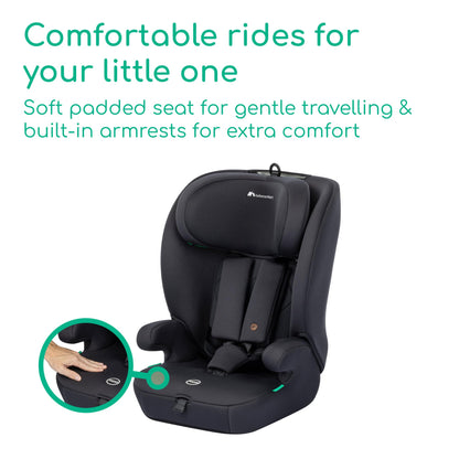Bebeconfort Ever i-Safe, Evolutive Car Booster Seat, 15 Months - 12 Years, 76-150 cm, Toddler Car Seat, R129 Safety, Side Impact Protection, 11 headrest Positions, Built-in armrests, Full Black
