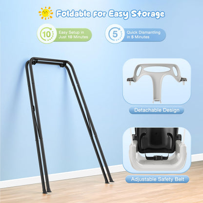 4 in 1 Toddler Swing Set, Kids Swing with Folding Metal Frame Stand, Safety Belt, for Baby In & Outdoor, Garden Playground Set, Swing Sets for backyard (Black)