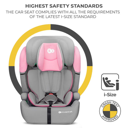 Kinderkraft Car Seat Comfort UP, I-Size Booster Child Seat, with 5 Point Harness, Adjustable Headrest, for Toddlers, Infant, Group 1/2/3, 9-36 Kg, Up to 12 Years, Pink