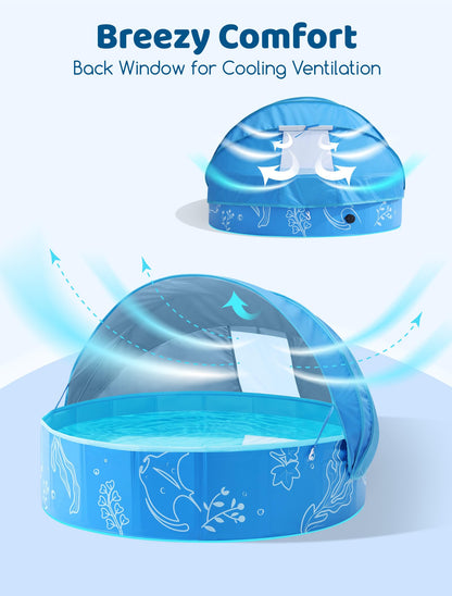 Hikiddy Paddling Pool with Shaded: 47in Pop-Up Splash Pool with Shade for Summer Beach Garden (Blue, 47in)