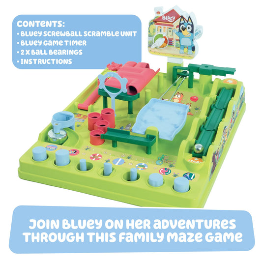 TOMY Bluey Screwball Scramble ML, Retro Maze Game With Obstacles And Timer, Skill-Based Puzzle Challenge, Magnetic Crane, Tilting Bridge, Solo Or Multiplayer, Includes 2 Balls, Age 5+