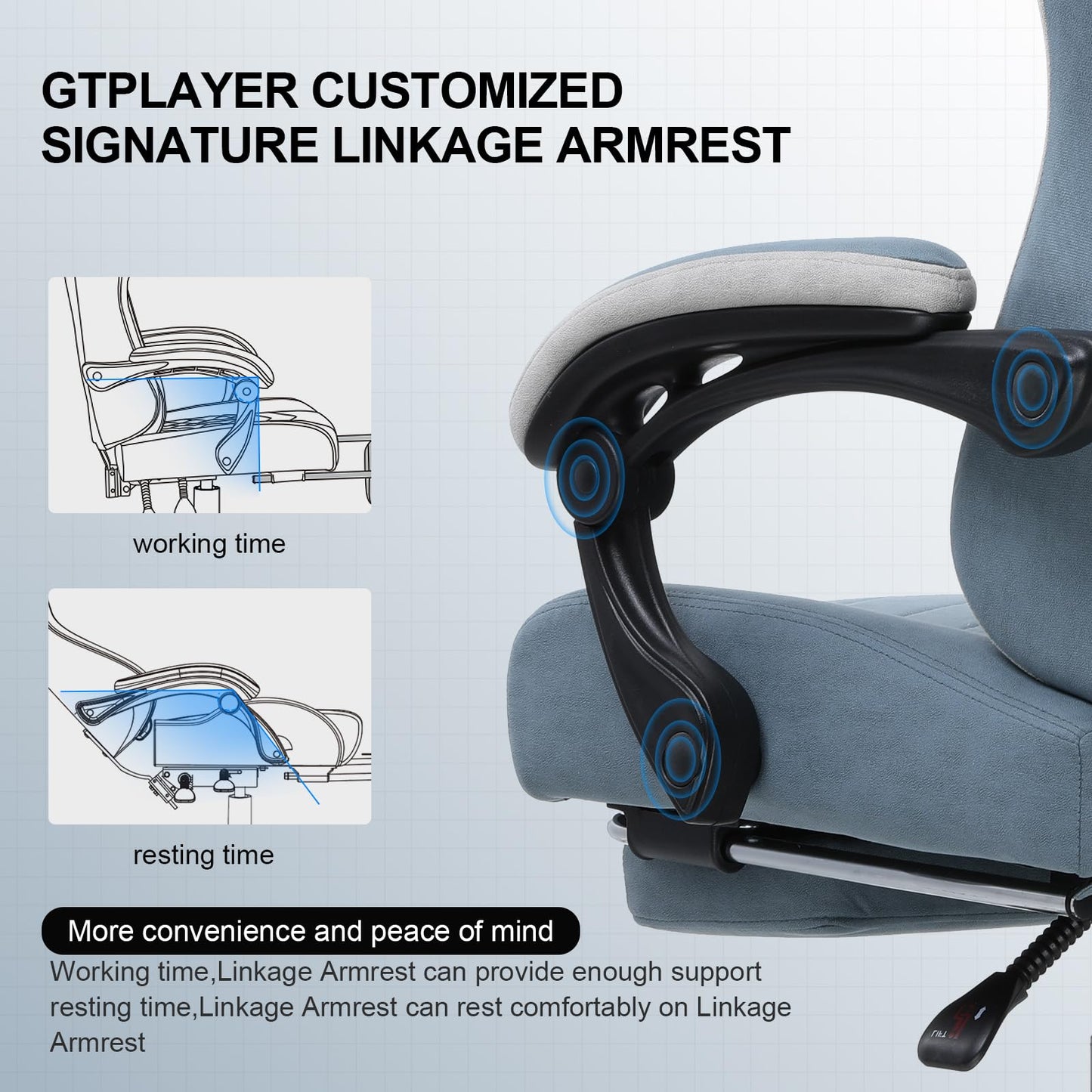 GTPLAYER Fabric Gaming Chair with Footrest, Ergonomic Computer Desk Chair with Pocket Spring Cushion Home Office High Back Support Lumbar Support Heavy Duty Wide