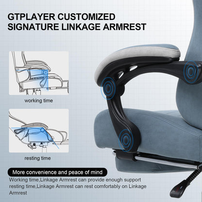 GTPLAYER Fabric Gaming Chair with Footrest, Ergonomic Computer Desk Chair with Pocket Spring Cushion Home Office High Back Support Lumbar Support Heavy Duty Wide