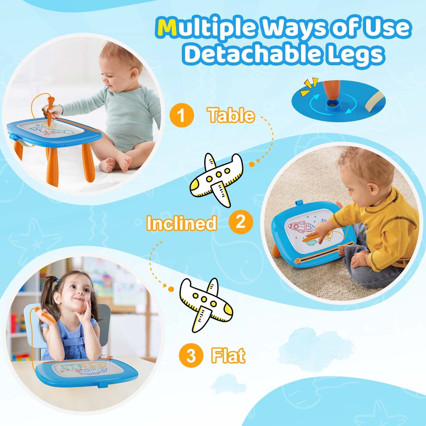 Kikidex Magnetic Drawing Board, Toddler Girl Toys for 1-2 Year Old, Doodle Board Pad Learning and Educational Toys for 1 2 3 Year Old Baby Kids Birthday Gift (Blue)