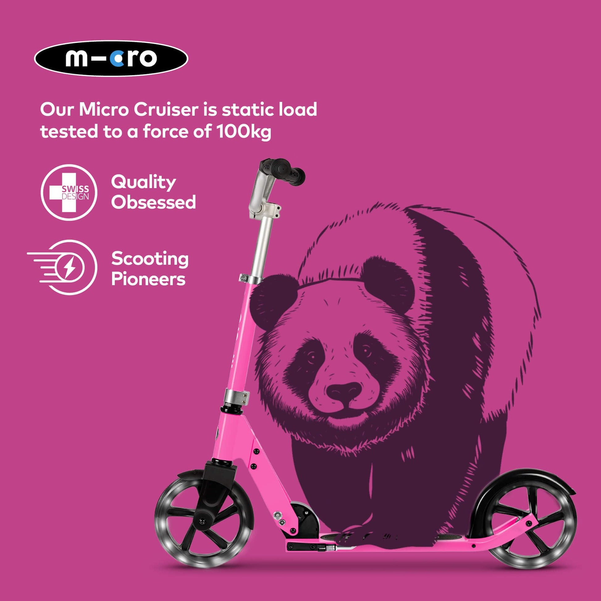 Pink Micro Cruiser LED children's scooter with adjustable handlebar, light-up wheels, and foldable design for ages 5-12.
