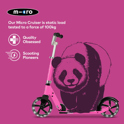 Pink Micro Cruiser LED children's scooter with adjustable handlebar, light-up wheels, and foldable design for ages 5-12.
