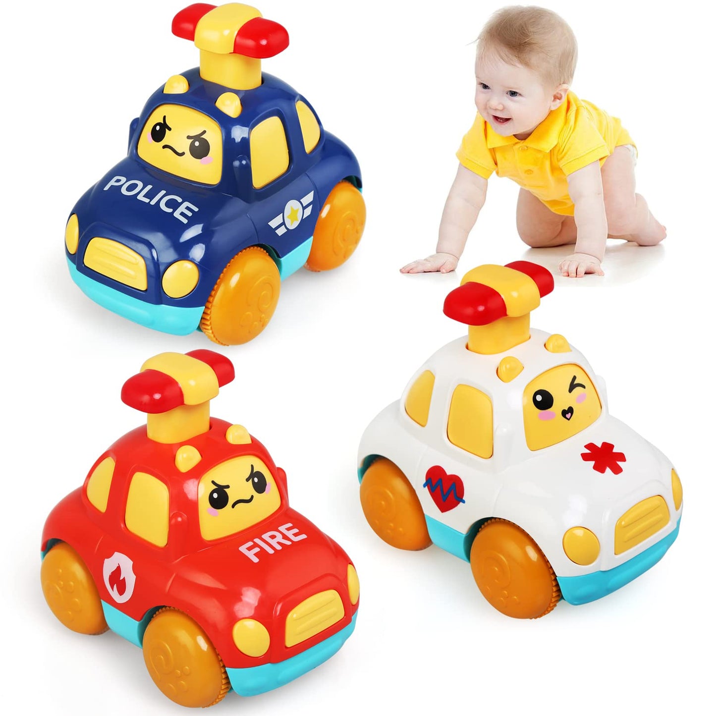 LEADSTAR cartoon wind-up baby toy cars for toddlers, featuring colorful designs and easy press-and-go functionality.
