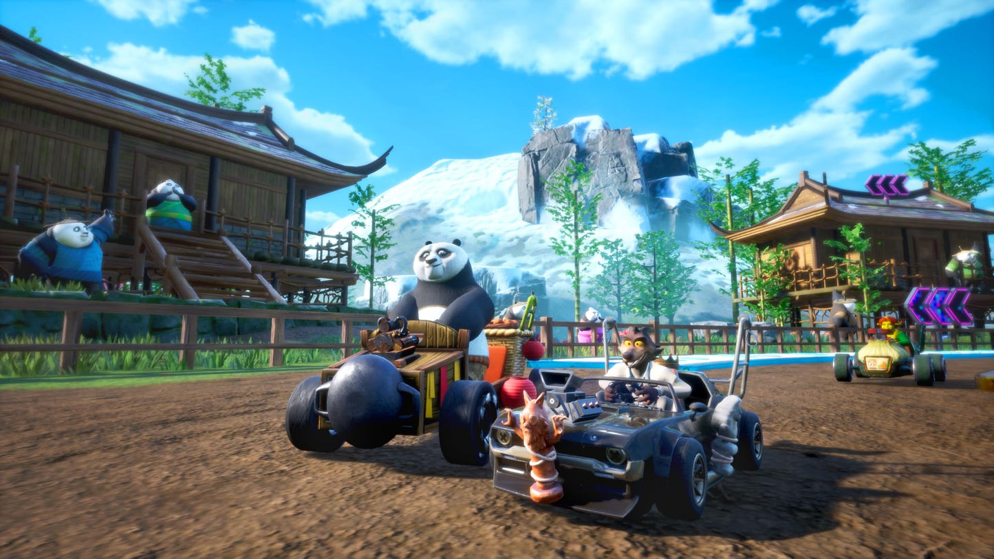 PlayStation 5 game case for Dreamworks All-Star KartRacing by Game Mill, featuring colorful cartoon characters on the cover.