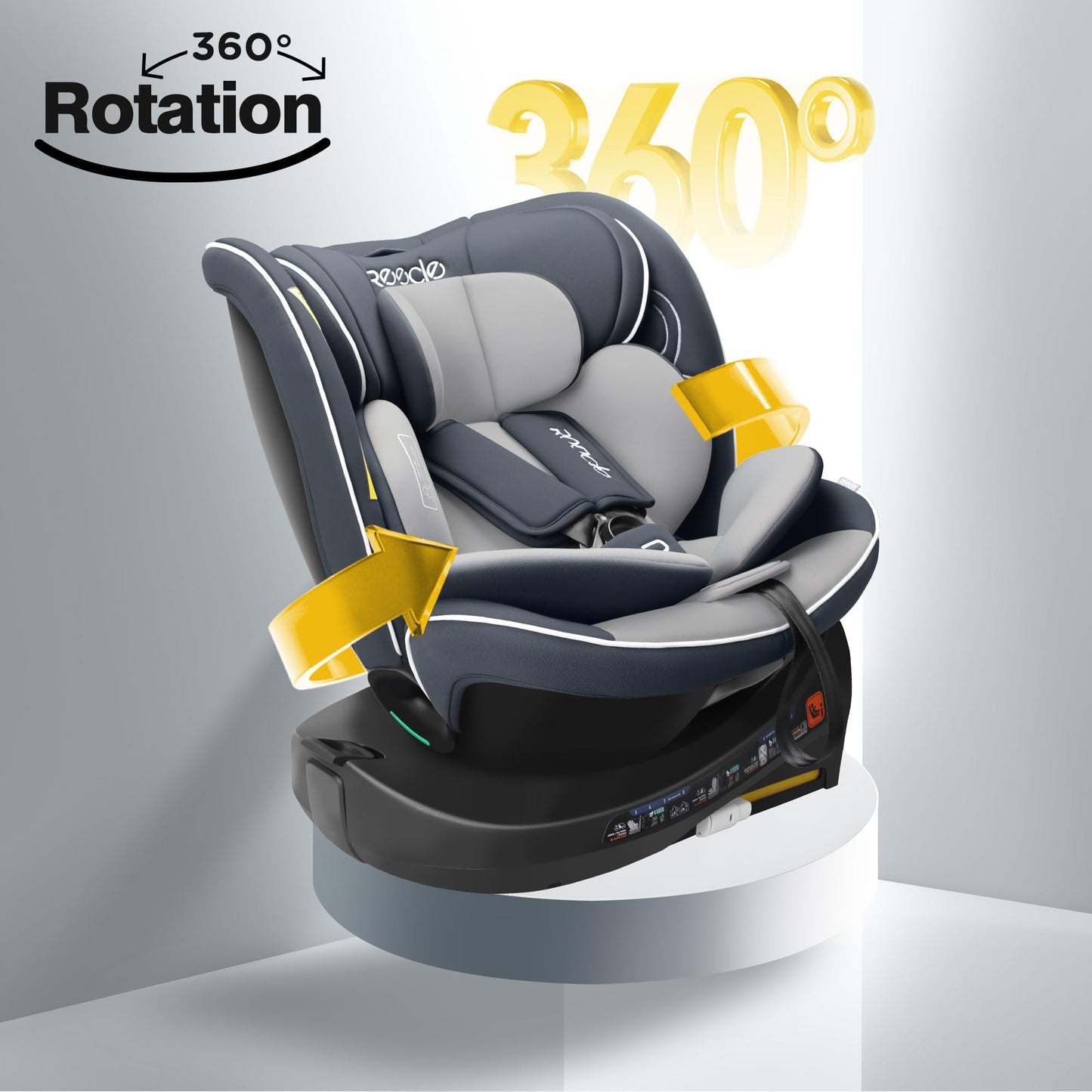 Reecle I-Size 360 Swivel Baby Car Seat, 40-150cm (0-12 Years), Compatible with ISOFIX (Grey)