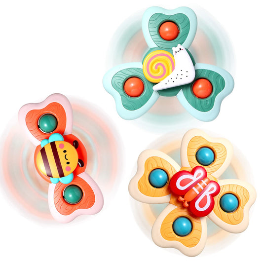 Hooku Suction Spinner Toys, 3 Pcs High Chair Toys with Suction Cups, Spinning Toys 1-3, Birthday Gifts for Infants Boy Girl, (A6)