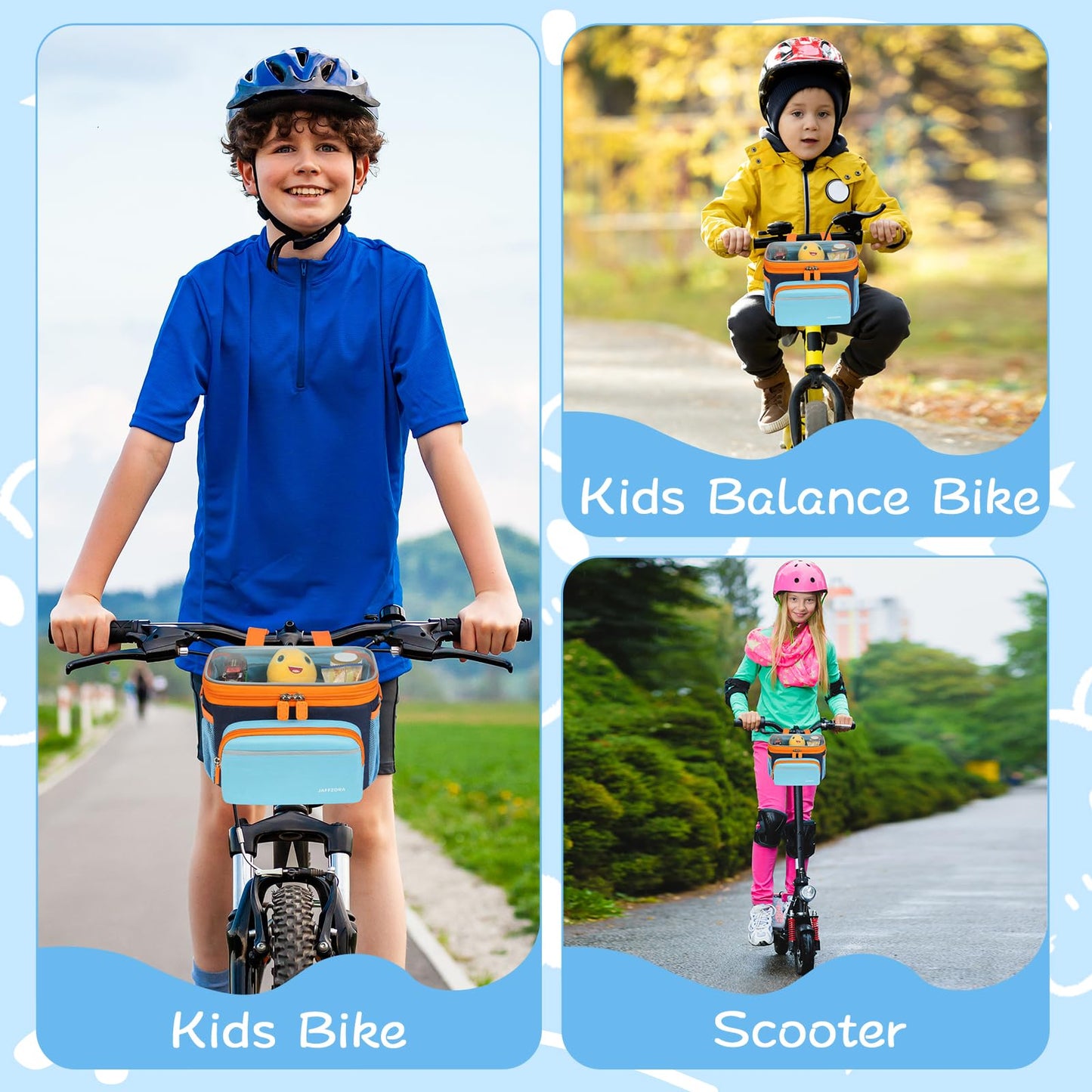 Jaffzora Kids Bike Basket, Front Frame Handlebar Bag for Toddler Scooter Tricycle Bicycle, Cute Small Fabric Bicycle Basket for Boys & Girls, Blue