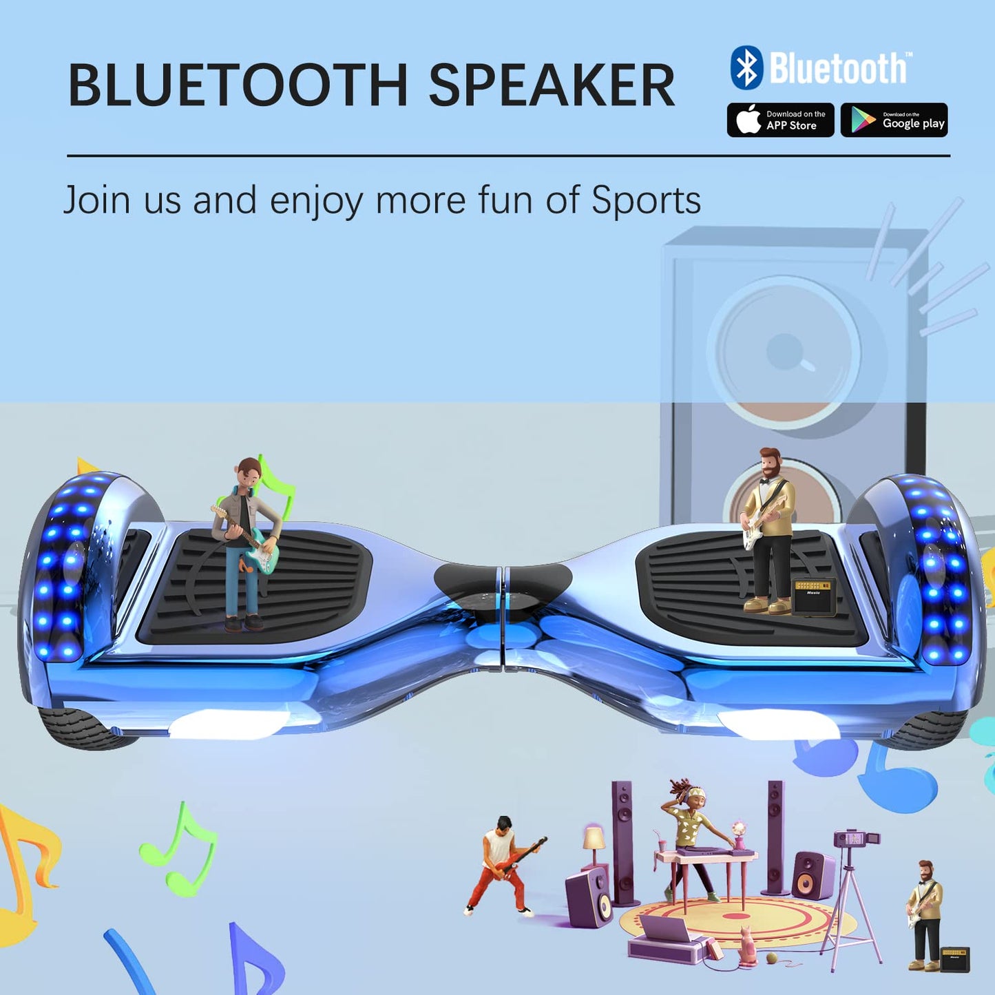 RCB Hoverboards with Go Kart Seat Bundle for Kids Segways Built in LED lights Bluetooth Speaker Hoverboards, Gift for Kids and Adult