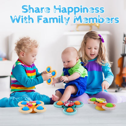 Vicloon Suction Cup Spinner Toys - 3PCS Baby Bath Sensory Toys for Anxiety Relief - Travel Toys for Babies 18 Months Up (Insect)