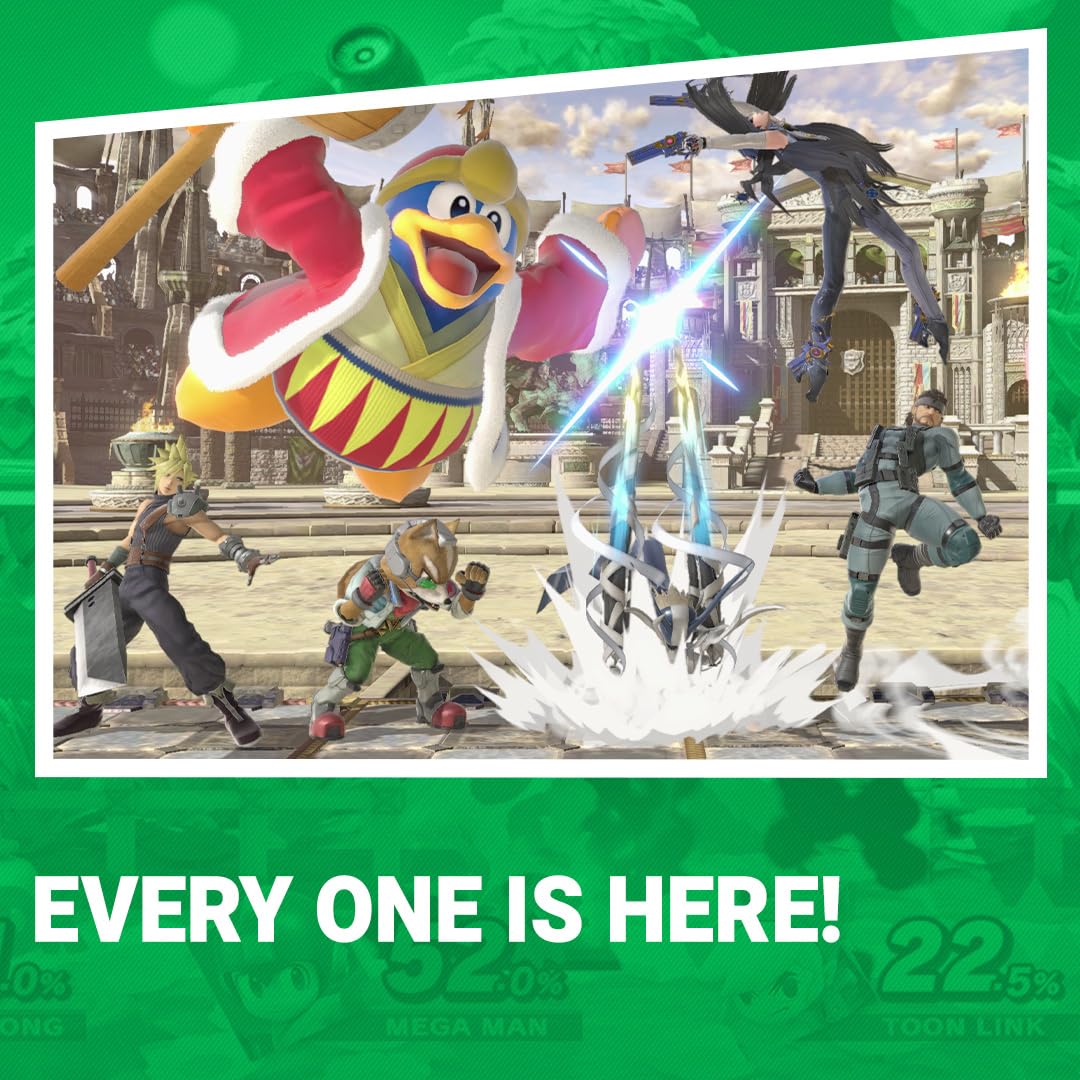 Nintendo Super Smash Bros. Ultimate game for Nintendo Switch, featuring colorful game cover art with characters in dynamic poses.