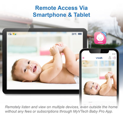 VTech RM2751 2.8-inch Wi-Fi HD baby monitor showing camera and monitor screen with remote access features