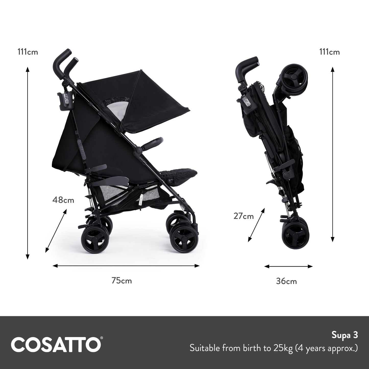 Cosatto Supa 3 Pushchair with Footmuff – Lightweight Stroller from Birth to 25Kg - Easy, Compact, Umbrella Fold, Large Shopping Basket, Carry Handle Footmuff, Dragon Kingdom