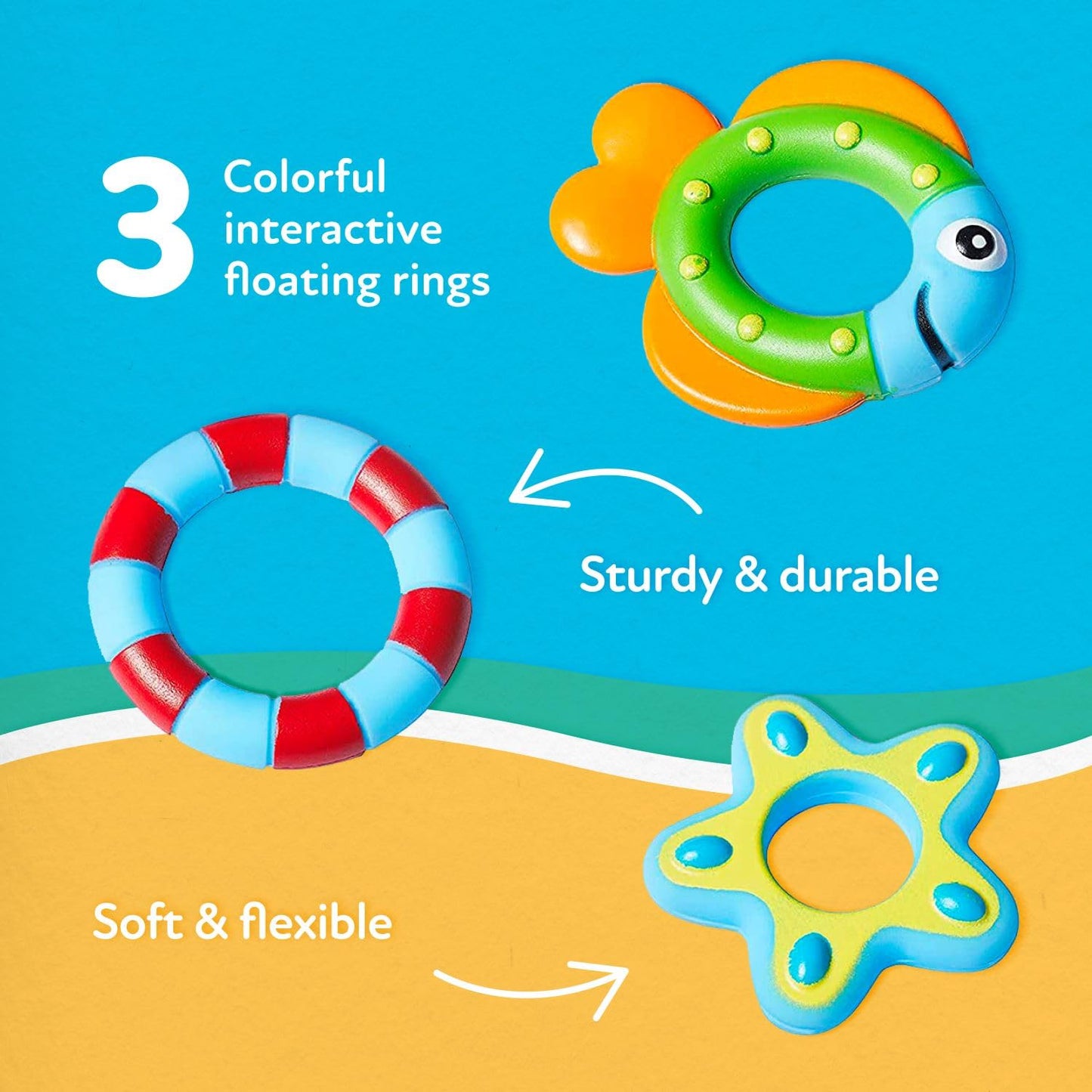 Nuby Octopus Floating Bath Toy - Sensory Development | 3 Rings Included | Colourful