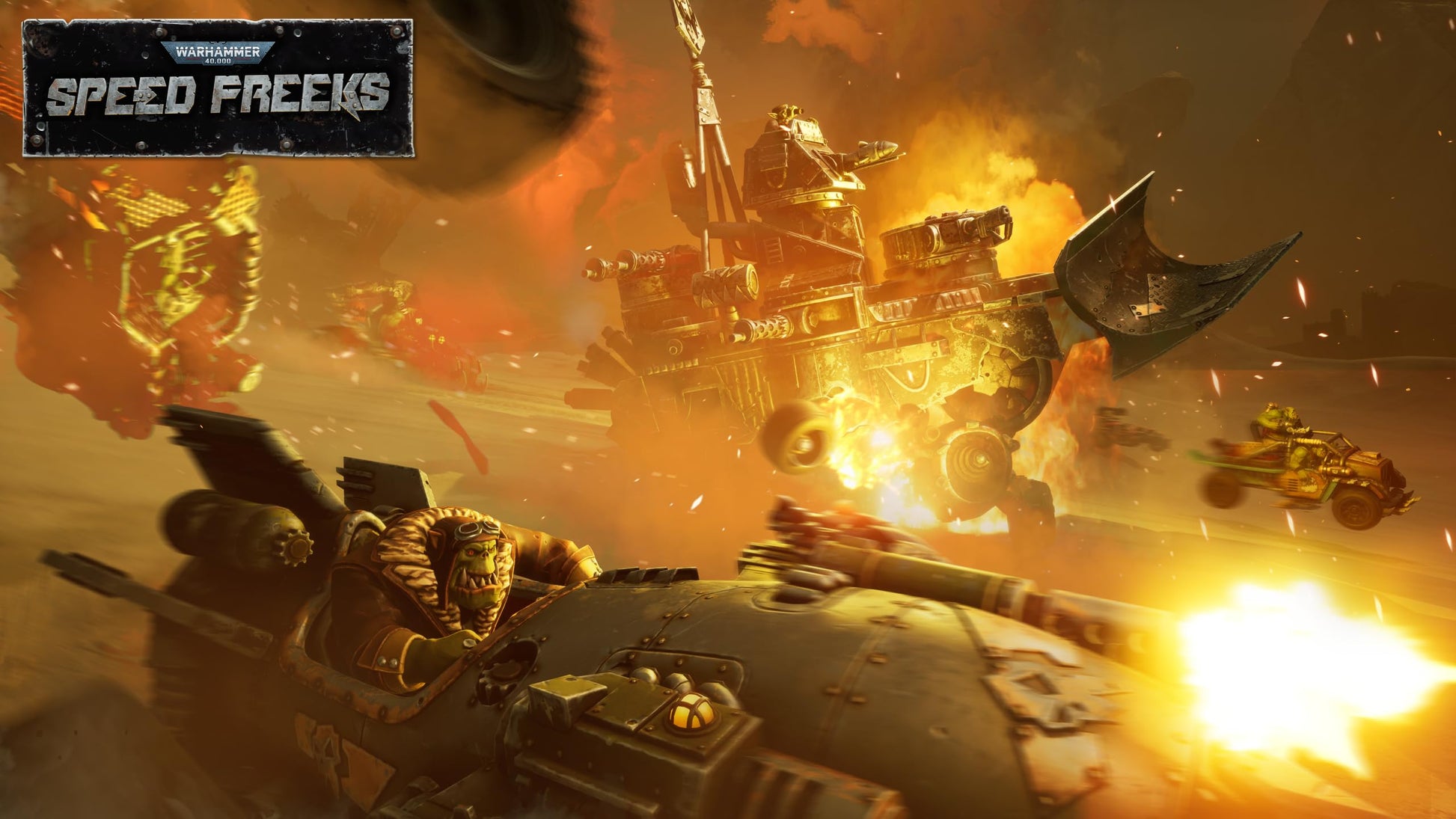 Warhammer 40,000: Speed Freeks PS5 game case with cover art featuring orks and racing vehicles, branded by Wired Production.