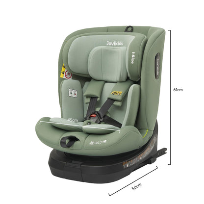 Jovikids ISOFIX Car Seat 360° for 40-150cm Baby Children, Rotating Car Seat for Newborn 0-12 Years, ECE R129/E4, Fixations ISOFIX, Top Tether - Green