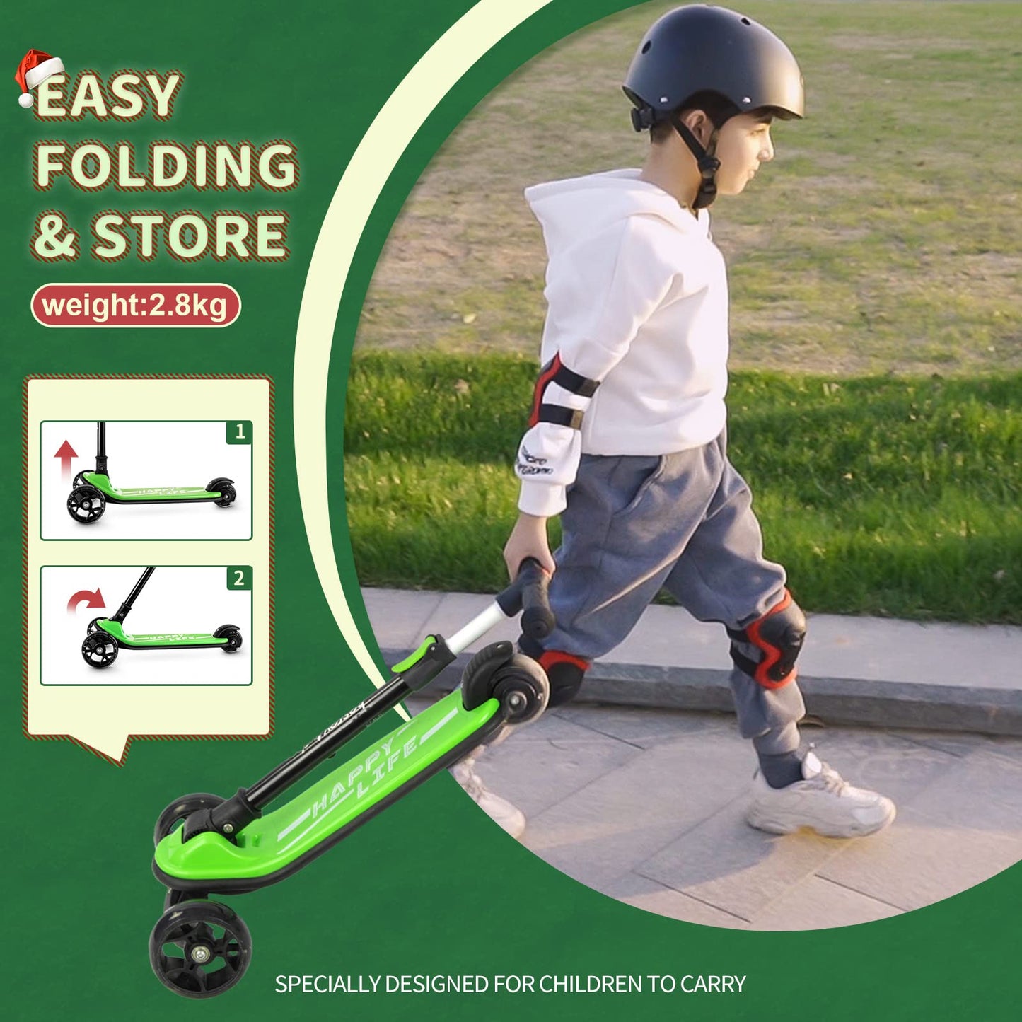 besrey kids scooter with big wheels, flashing LED lights, adjustable height, three wheels, and safe lean-to-steer design for children