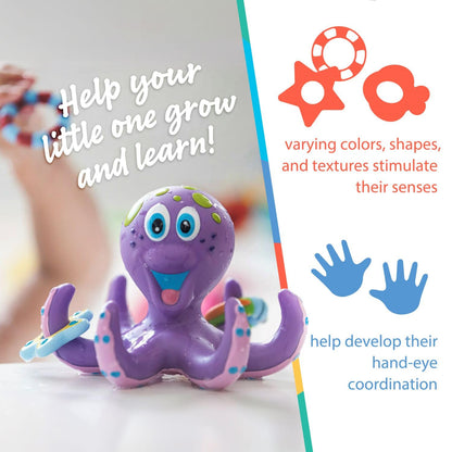 Nuby Octopus Floating Bath Toy - Sensory Development | 3 Rings Included | Colourful