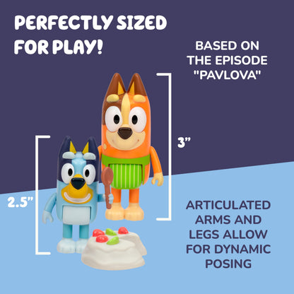 Bluey It's Time For Pavlova With This Pavlova 4 Pack, Includes, Bingo, Bandit In His Chef Hat and Chilli and 2 Accessories, Four 6-7.6 CM Articulated Figures